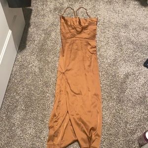 Bronze Satin Midi Dress